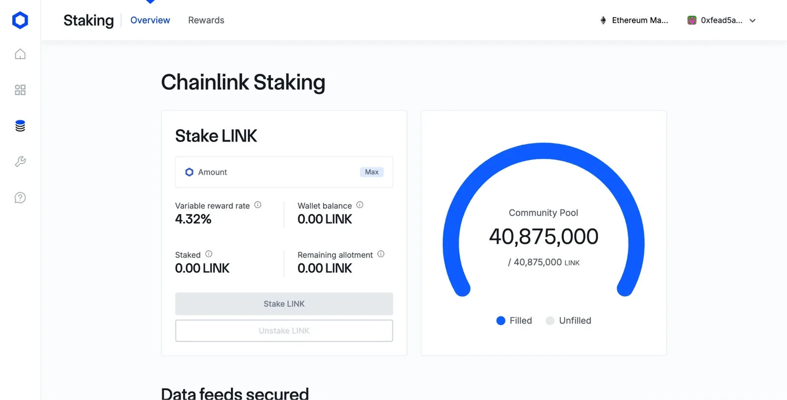 Chainlink Staking interface with pool capacity gauge